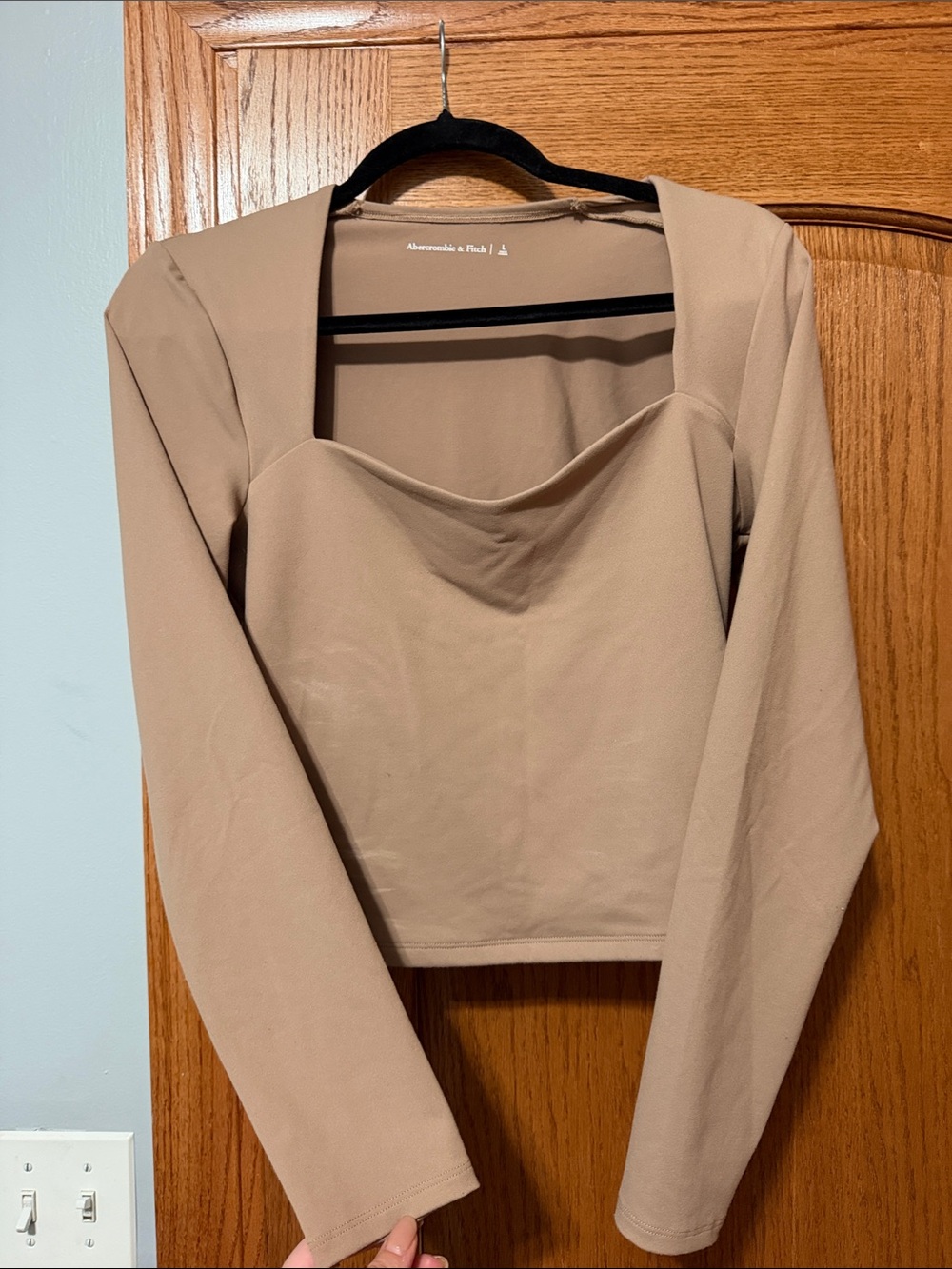 Abercrombie & Fitch Tan Square-Neck Long Sleeve Top